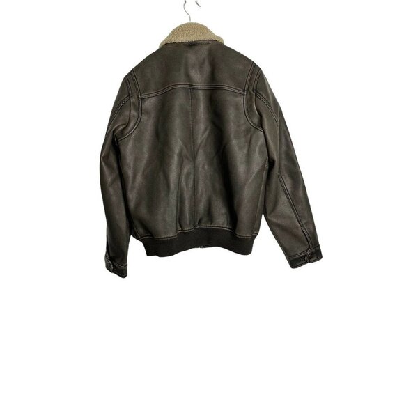 Lucky Brand Mens Brown Faux Leather Faux Fur Collar Jacket Zip SZ L - Picture 5 of 9